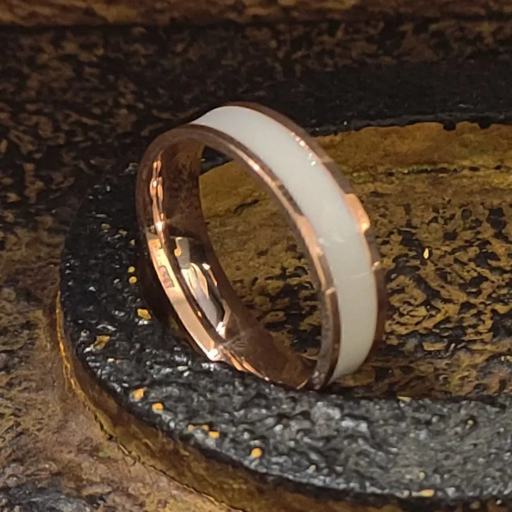 Engraved Men's Rose Gold and ceramic Promise Ring Band - Promise Ring For Guys